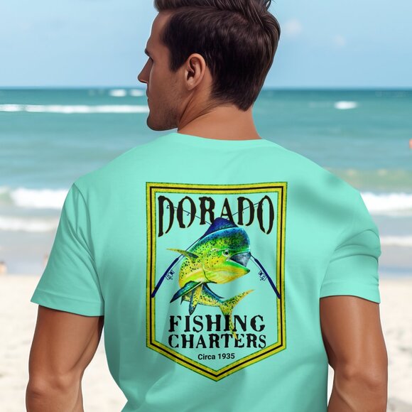 Dorado Fishing Charters T-shirt Gift for Men Mahi Dolphin Fish - Picture 1 of 2